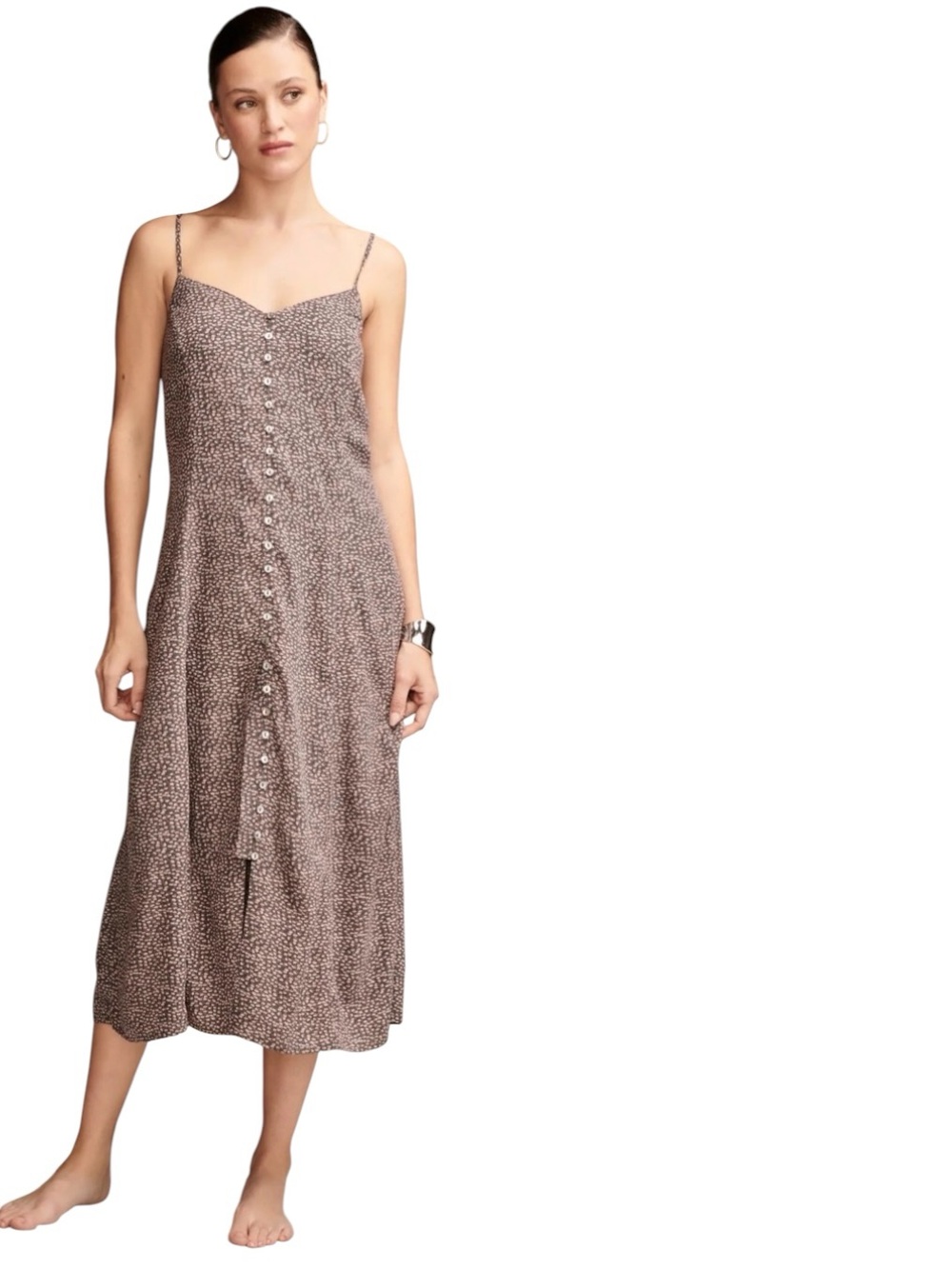 Lucky Brand Button Front Midi Slip Dress, P2P:22-24.5”, L:49”, NWT